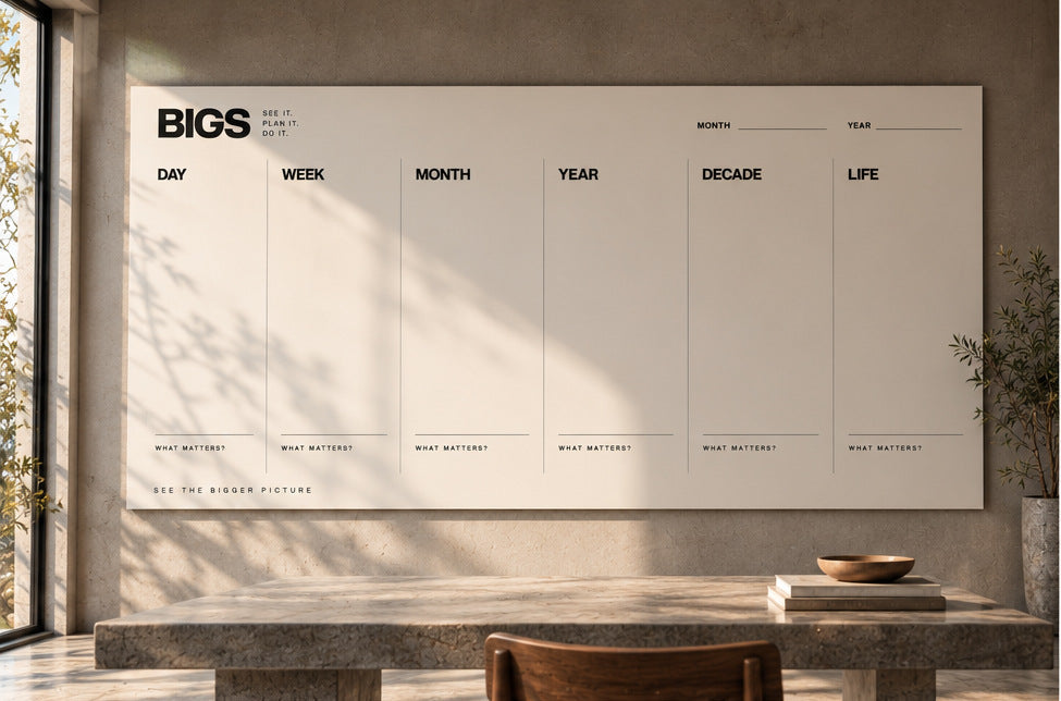 Bigs wall planner hanging on a wall in a sunlit room
